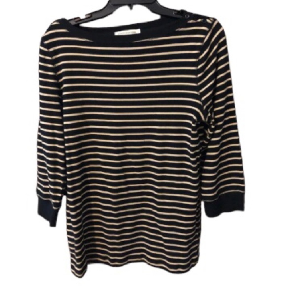 Jones New York Black and Tan striped T-shirt, Size L